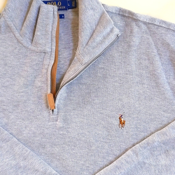 NWOT. Polo Ralph Lauren Men Estate Rib Sweater w/color embroidered Logo & 3/4Zip - Picture 2 of 6